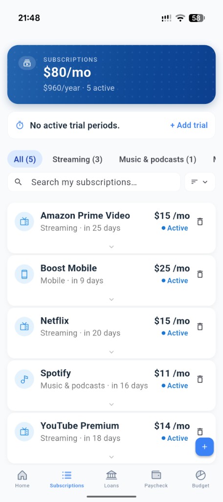 Drypp subscription list and renewal reminders