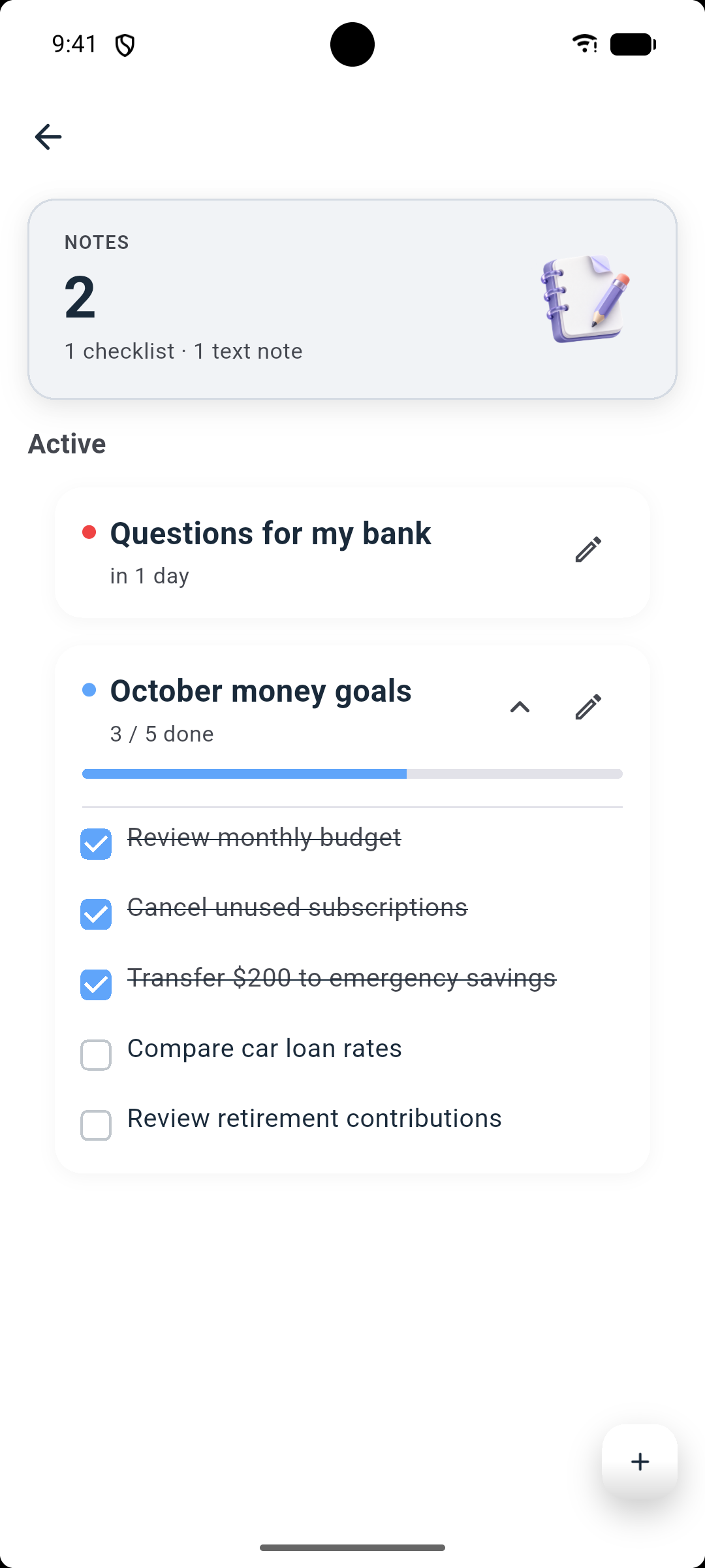 Drypp notes screen