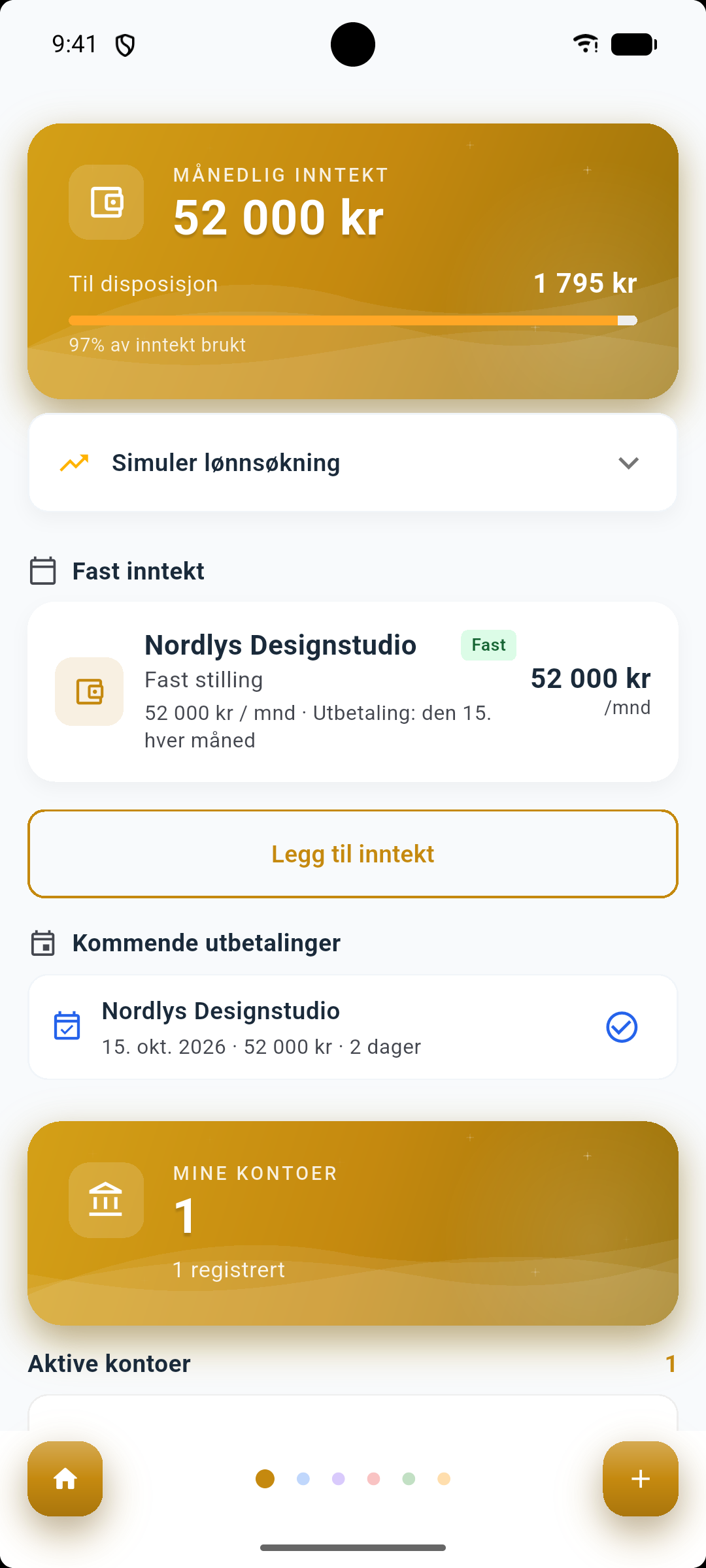 Drypp-skjerm med inntekt og faste kostnader